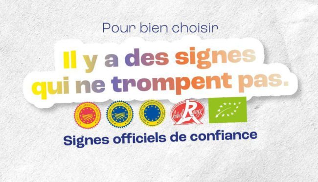 Bloc-marque de la campagne de communication "Il y a des signes qui ne trompent pas / Signes officiels de confiance" 